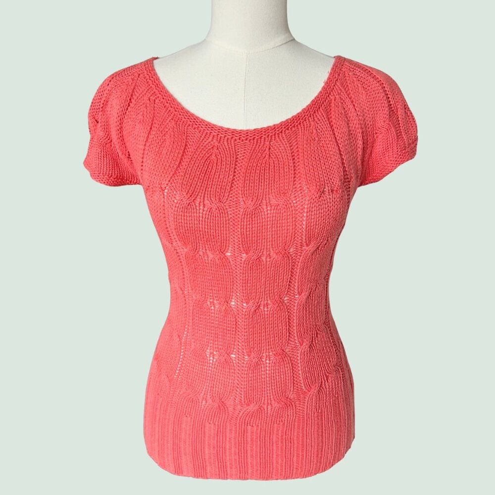 Coral Knit Short Sleeve Sweater Top